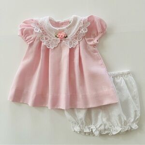 Vintage Peaches and Cream 6-9 Months Baby Girl Pink Dress Set Spring Summer